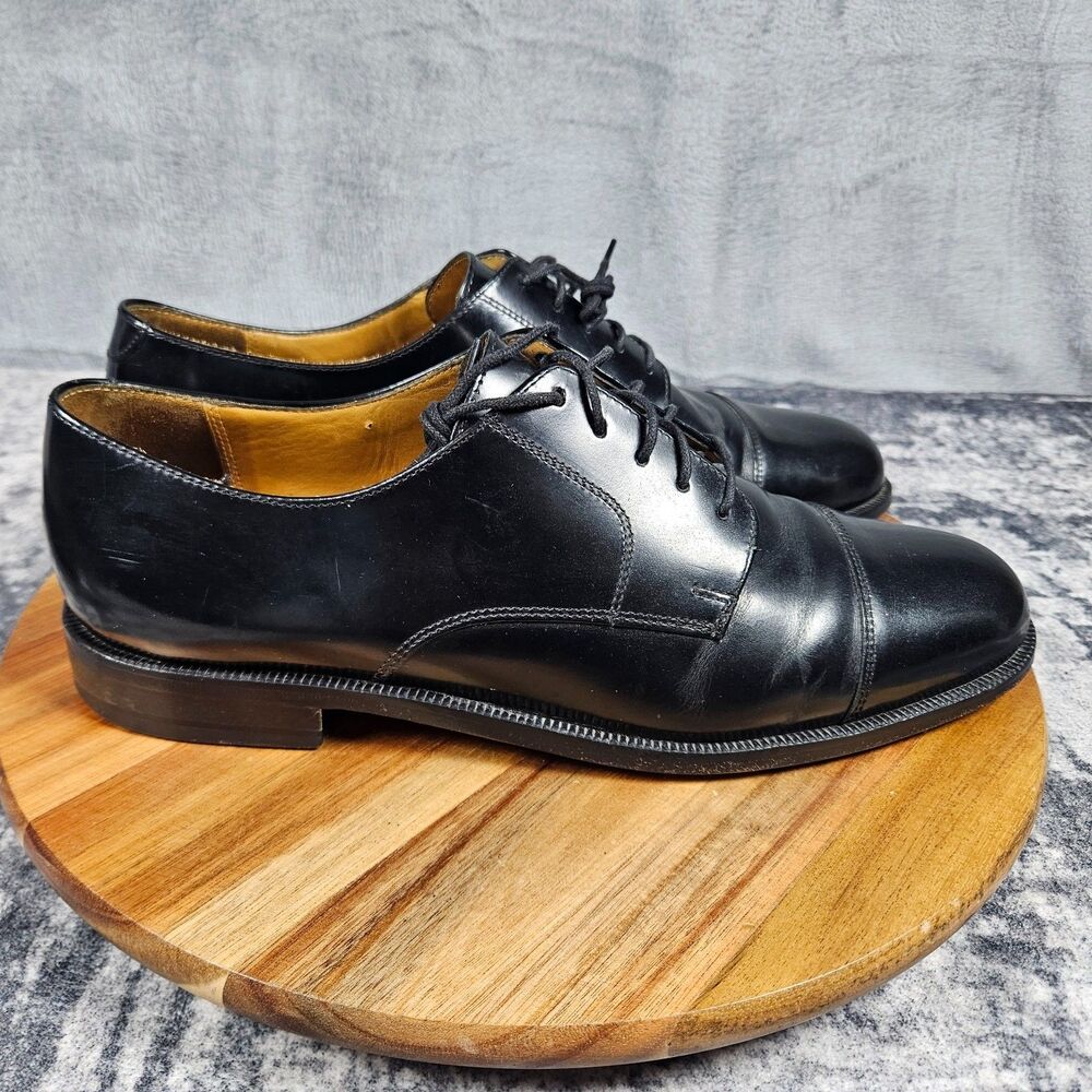 Cole Haan Mens Caldwell Oxford Size 10 D Black Leather Cap Toe Derby Dress Shoes